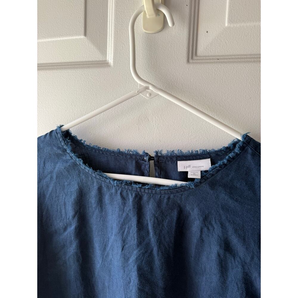 J. Jill Love Linen | Dark Blue Frayed Hem Bohemian Summer Flowy Top Size 3X - Picture 4 of 10